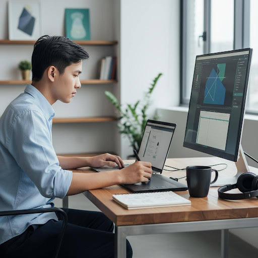 Phát triển kỹ năng sáng tạo và chuyên môn qua các công việc online như thiết kế và biên tập nội dung.